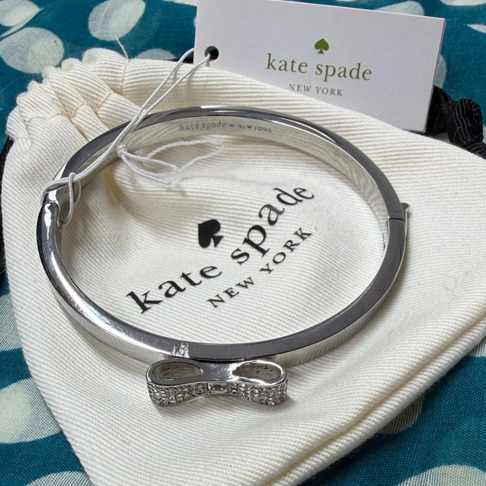 kate spade Silver Crystal Bow Hinged Bangle Bracelet - Picture 2 of 4